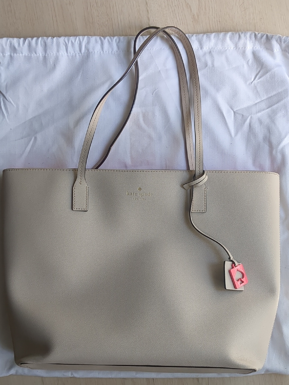 kate spade Abby Street Glenn Cream Tote with Pink Charm